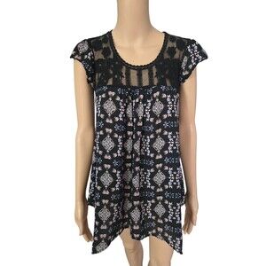 Jolt women's small cap sleeve black floral chiffon thin blouse top cute casual